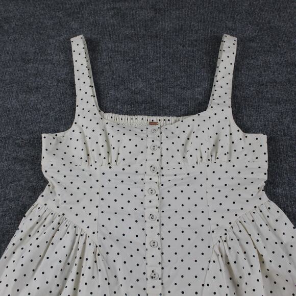 Free People Dress Women Medium Printed Astrid Mini White Polka Dot Babydoll Boho - Picture 6 of 13